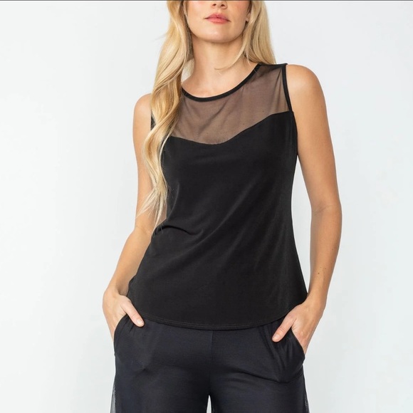 IC COLLECTION Tops - IC Collection Black Mesh Shoulder Sleeveless Top size XL